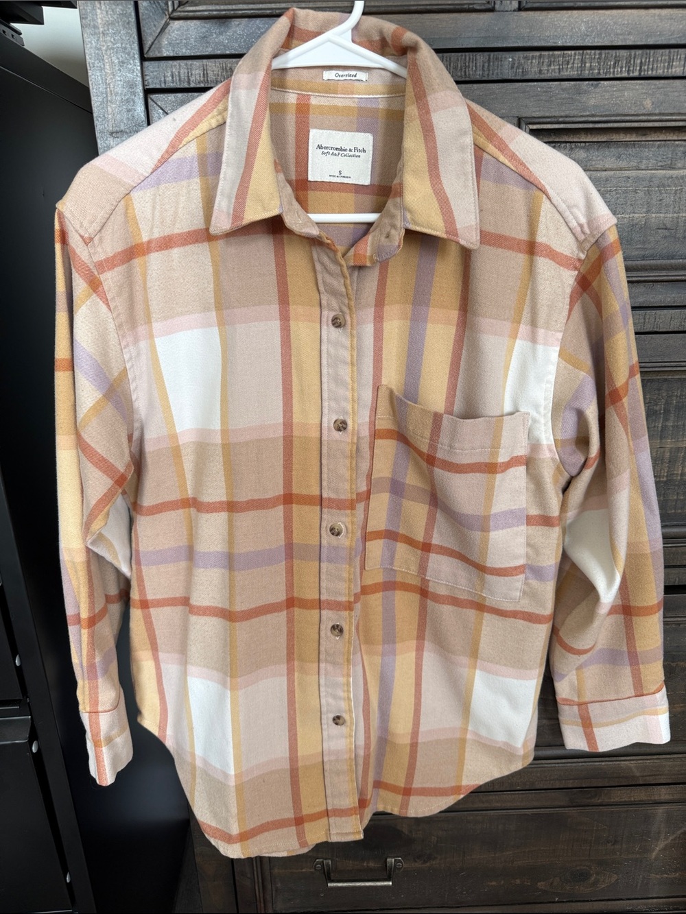 Abercrombie & Fitch Men's Plaid Button-Down Shirt in Cream, Tan & Orange